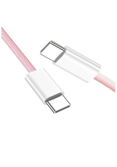 İphone 15-16-17 Pro Max Plus Uyumlu Type-c Hasır Yeni Nesil Hızlı Şarj Kablosu Pembe 100 Cm