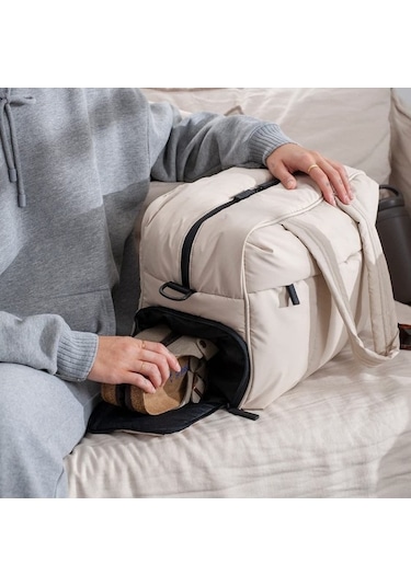 Didadodo Kadınlar İçin Şişme Spor Çantası - Ayakkabı Bölmeli Geniş Hacimli Seyahat Çantası Beyaz Beyaz