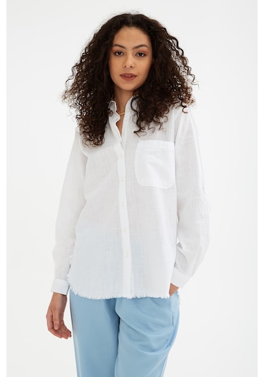 Fashion Friends Etek Ucu Püsküllü Gömlek Beyaz Beyaz