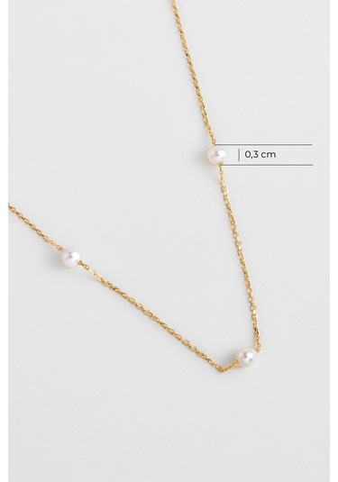 Doğal İnci Taşlı 14 Ayar Sarı Altın Kolye Sarı - Beyaz