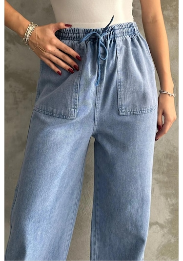 4572 Kadın Parça Boya Palazzo Pantolon Mavi Mavi