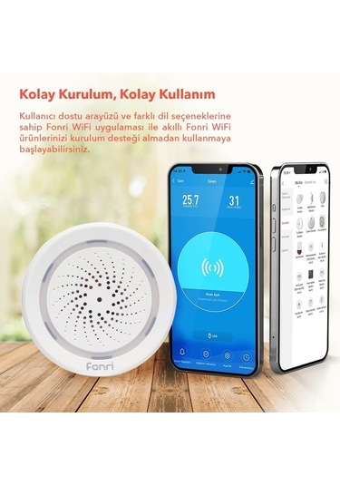 Fonri Akıllı İç Ortam Siren / Isı Nem Ölçer, Wifi, Google Asistan Ve Tuya, Uzaktan Kontrol Wf3-al1-0401-01