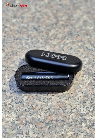 Stickeravm Kişiye Özel Kutulu Mat Siyah Clipper Çakmak Isme Özel Kaliteli Clipper Çakmak