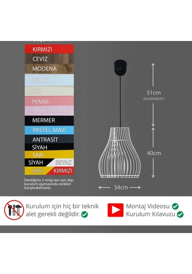 Vialux Modern Ahşap Bohem Rustik Avize Tekli Sarkıt Lamba Kırmızı Kırmızı