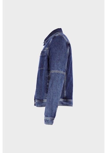 Orta Mavi Regular Fit Cepli Jean Ceket C 4553-114 Mavi