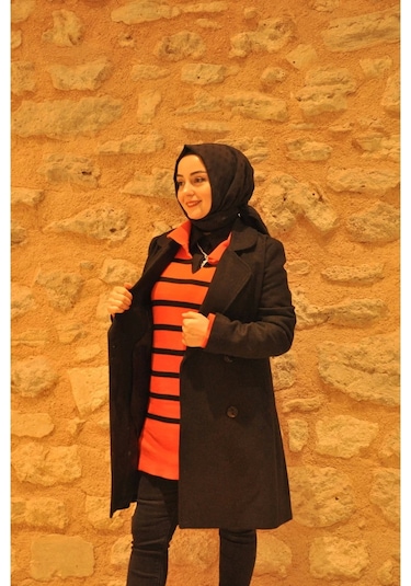 Kruvaze Kaşe Kaban Siyah