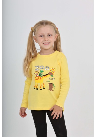 Toontoy Kız Çocuk Zürafa Baskılı Sweatshirt Koyu Sarı