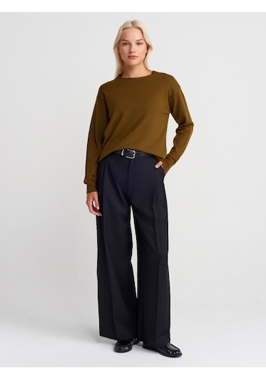 Dilvin 10633 Bisiklet Yaka Yünlü Basic Triko Kazak-yağ Yeşil Yağ Yeşil