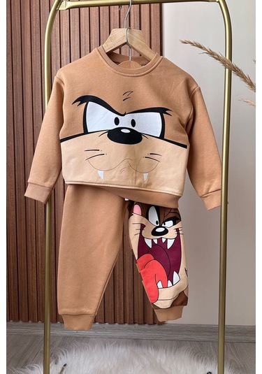 Erkek Çocuk 3 İplik Bisiklet Yaka Karakter Baskılı Sweatshirt Ve Eşofman Alt Üst Takım Tarçın