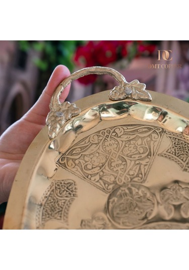 Dmt Gaziantep Bakır 34,5 Cm Osmanlı El İşi Sunum Tepsi Kına Tepsisi 34.5cmx21.5cm Gold