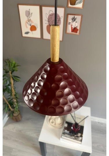 Rumy Vişne Çürüğü Tekli Avize Ahşap Başlık Sarkıt Ofis Showroom Salon Mutfak Avizeleri Bordo