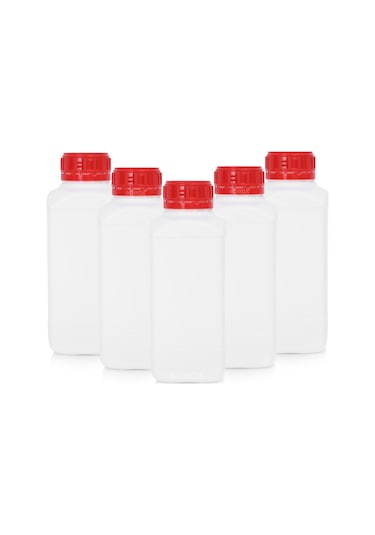 Borox Plastik Kare Kırmızı Kilit Kapaklı Numune Şişe 5 x 1 L