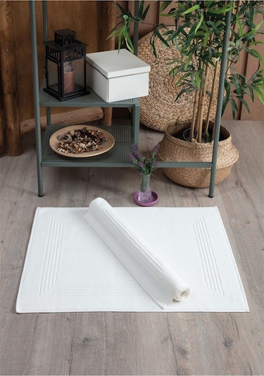 2'li Ayak Havlusu Seti-çerçeveli & %100 Pamuk Havlu Takımı Ekru