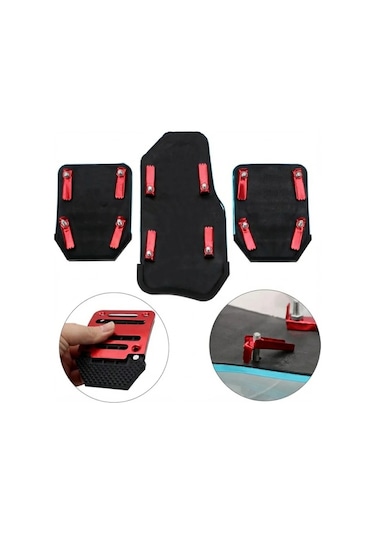 Universal Manuel Metal Pedal Seti 3 Parça Kırmızı