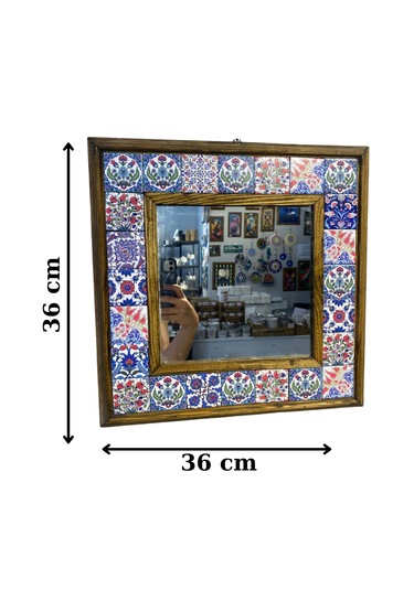 El Yapımı Seramik Ve Ahşap Malzeme İle Çerçeve Edilmiş Ayna 36cmx36cm
