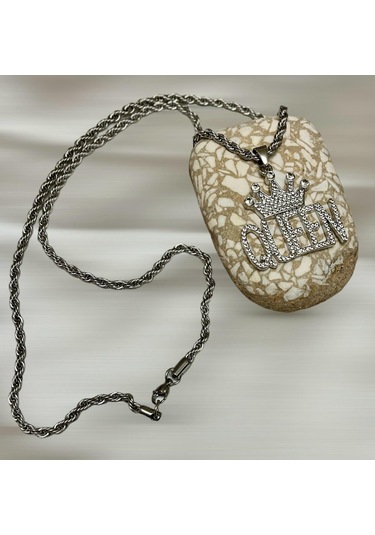 Gns Aksesuar Kral Ve Kraliçe Model 316l Kararmaz Çelik-kalın Zincirli Çift Kolye Gümüş