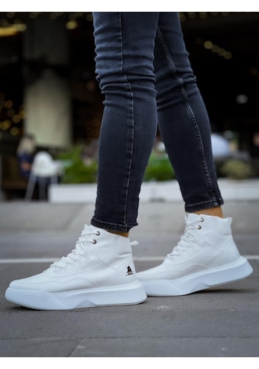 Ba0318 Bağcıklı Erkek Yüksek Taban Beyaz Spor Bot Renklı