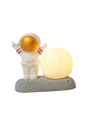 Uzay Adamı Ay Gece Lambası Dekoratif Sevimli Görünümlü Sıcak Işık Gece Başucu Lambası Yatak Odası Ön Altın Diğer