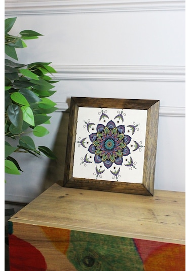 Artavessa Masif Ahşap Çerçeveli Taş Tablo Pano 16 x 16 cm - Mandala 3