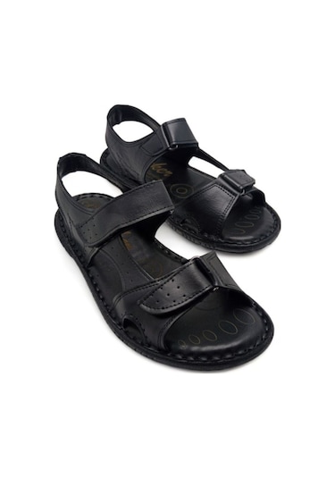 Magic Shoes Hakiki Deri Ortopedik Erkek Sandalet Siyah-yeni Siyah