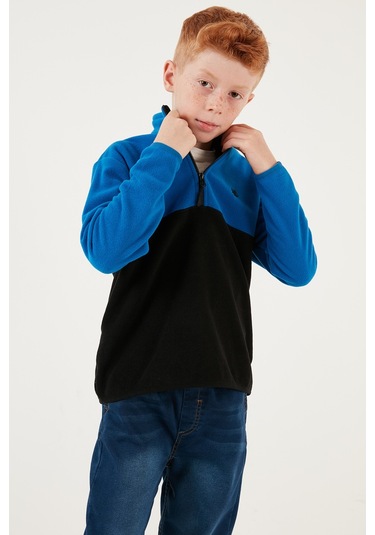 Lela Yumuşak Dokulu Yarım Fermuarlı Renk Bloklu Dik Yaka Unisex Çocuk Polar 5905004 Saks-Siyah Lela Yumuşak Dokulu Yarım Fermuarlı Renk Bloklu Dik Yaka Unisex Çocuk Polar 5905004 Saks-Siyah