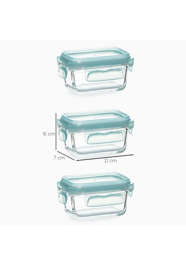 Porsima 4373 3 Lü Kilitli Sızdırmaz Kapaklı Yiyecek Erzak Saklama Kabı Seti - Cam Saklama Kabı - 150ml Yeşil Yeşil