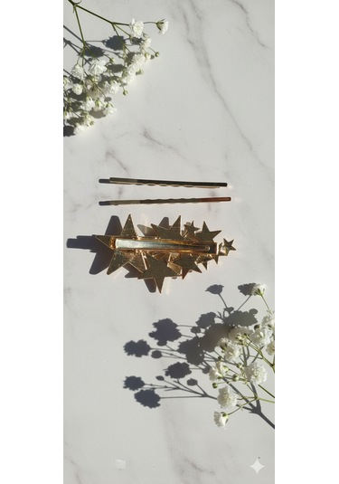 Yıldız Desneli Metal Toka Ve 2 Adet Tel Toka, Toplam Üç Adet Metal Toka Altın