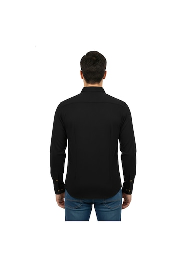 Raymons Erkek Spor Silim Fit Dokuma Gömlek Bgl-st04946 Siyah