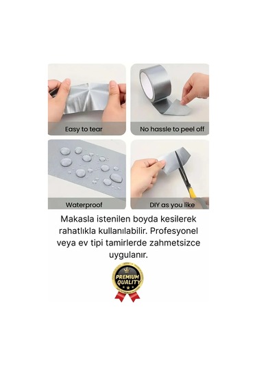 5 Adet Ekstra Güçlü Dayanıklı Su Geçirmez Sızdırmaz Yalıtım İzolasyon Gri Tamir Bandı 10 Mt 48 Mm