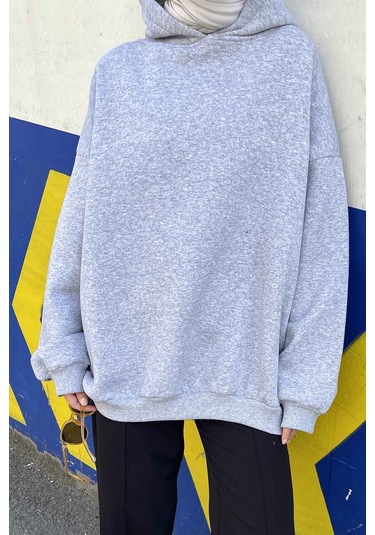 Kapüşonlu Salaş Sweatshirt Gri