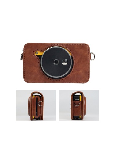 Sones Kodak Mini Shot2 Retro / C210r İnstax Tam Vücut Kamera Pu Deri Kılıf Çanta Askılı Kahverengi
