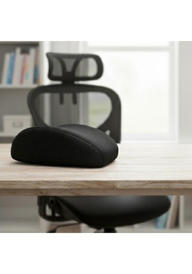Ergonomik Bel Destek Yastığı - Ofis Koltuk Sırt Minderi - Nefes Alabilir Hafızalı Sünger Bel Yastığı Siyah