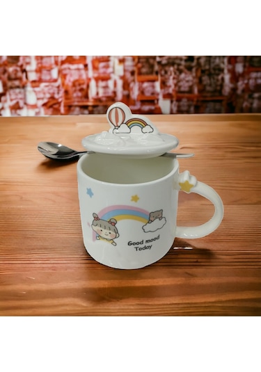 Gökkuşağı Modelli Beyaz Kupa Bardak