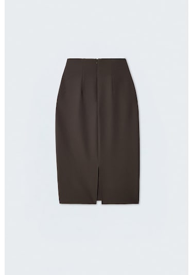 Sateen Düz Kalem Etek - Antrasit-137386