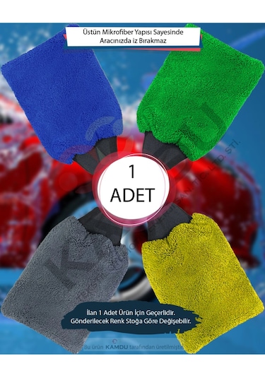 1 Adet Oto Yıkama Eldiveni, İçi Astarlı Süngerli, Cila Eldiveni, Mikrofiber Eldiven, Mikrofiber Bez
