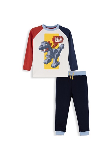 Denokids Bricks Dino Erkek Çocuk T-shirt Pantolon Takım Renkli