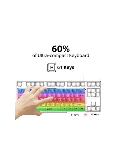 Xindoker Hxsj V700t 61 Tuşlu Rgb Aydınlatmalı Şeffaf Oyun Klavyesi - Ergonomik Tasarım, Çıkarılabilir Kablo, Çoklu Fonksiyon Tuşları