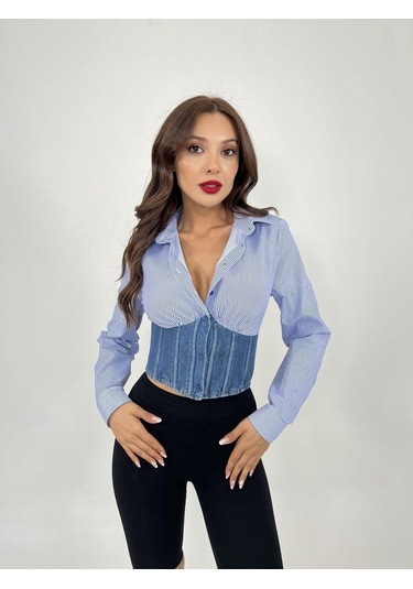 6963 Gömlek-mavi Beyaz Çizgili