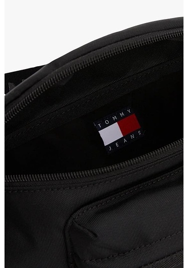 Erkek Yazı Şeritli Bum Bag Askılı Bel Çantası - Siyah Triple Black