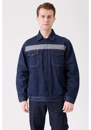 Erkek Denim Isg Mont Koyu Reflektör Detaylı Ce Tulipa Kot İş Güvenliği Reflektörlü Ceket Lacivert