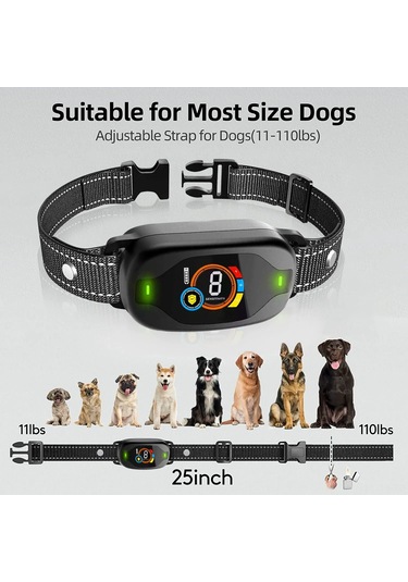 Teltree Köpek Havlama Engelleme Cihazı: Renkli Ekran, Ip67 Su Geçirmez, 3 Mod Ses-titreşim-şok , Akıllı Tanı, Şarjlı, Hassasiyet Ayarı - Siyah