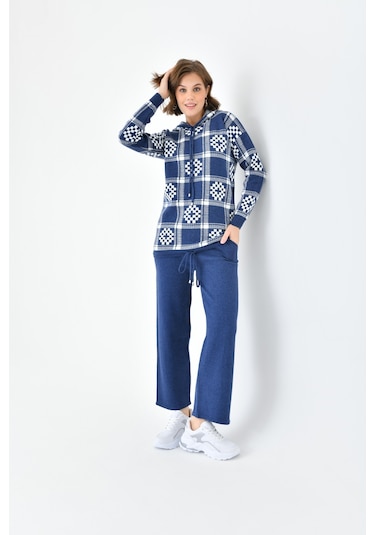 Ftz Women Kadın Dama Desenli İkili Takım İndigo 20604-indigo İndigo