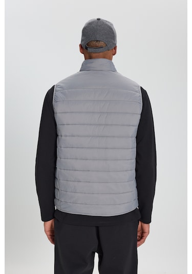 AC&Co / Altınyıldız Classics Erkek Rüzgar Geçirmez Taşınabilir Çantalı Sıcak Tutan Elyaf Dolgulu Ultra Hafif Standart Fit Şişme Yelek Gri