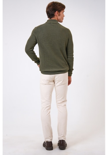 Haki Regular Fit Pamuklu Yarım Balıkçı Yaka Triko Kazak-haki Haki