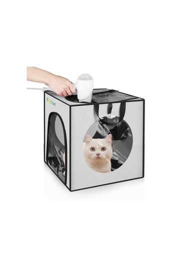 Funadd Pet Banyo Kurutma Kutusu Taşınabilir Katlanır Kurutma Kafesi, 5kg'a Kadar Evcil Hayvanlar İçin Uygun Gri