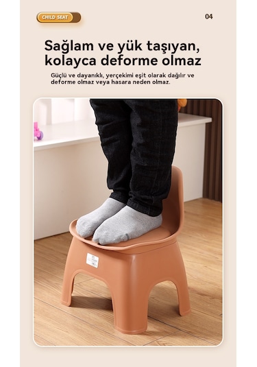 Kalınlaşmış Ev Küçük Tezgah Çocuk Sırtlı Sandalye-turuncu Renk