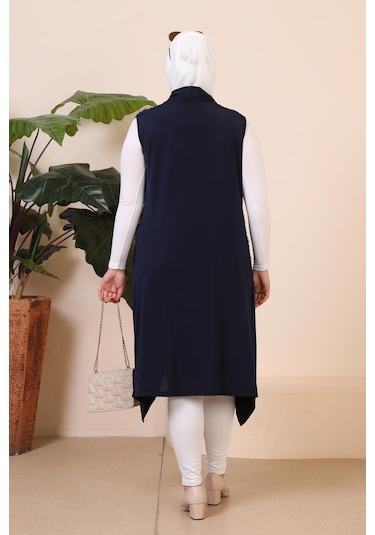 Kadın Buyuk Beden Pulpayetli Siyah Yelek Uzun 001