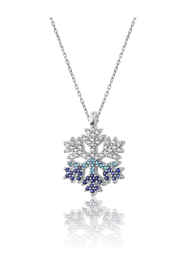 Zanaatsilver 925 Ayar Gümüş Zincirli Zirkon Taşlı Rodyum Kaplama Kar Tanesi Kolye