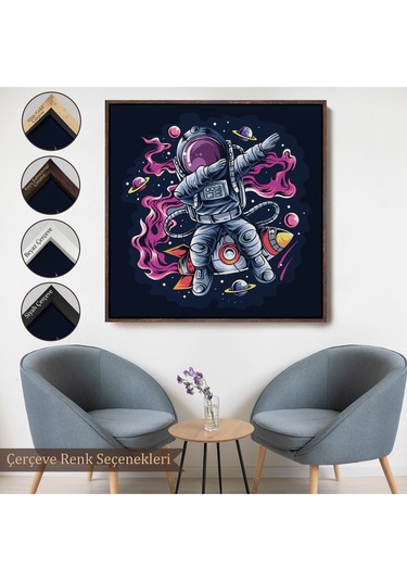 Çerçeveli Dans Eden Astronot Kanvas Tablo-5069