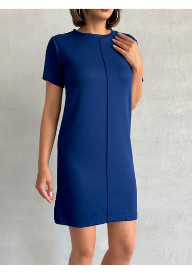 Kadın Bisiklet Yaka Soft Touch Elbise Lacivert